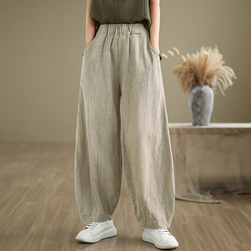 Pantaloni harem da donna in cotone e lino casual Buddha Stones con tasche - image 3
