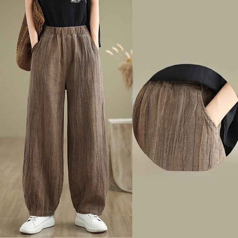 Pantaloni harem da donna in cotone e lino casual Buddha Stones con tasche - image 12