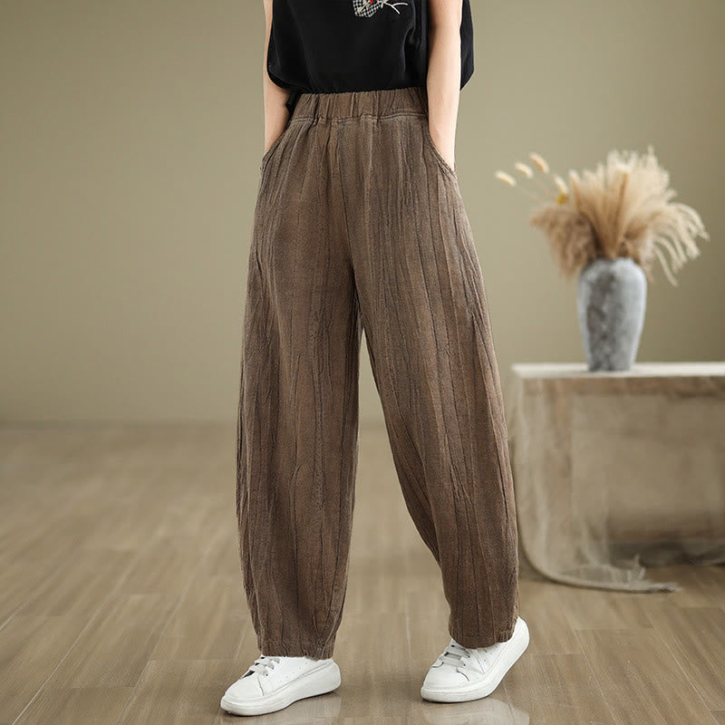 Pantaloni harem da donna in cotone e lino casual Buddha Stones con tasche - image 13