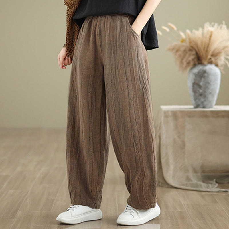Pantaloni harem da donna in cotone e lino casual Buddha Stones con tasche - image 10