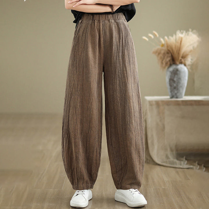 Pantaloni harem da donna in cotone e lino casual Buddha Stones con tasche - Marrone sella - US8-10, UK/AU12-14, EU40-42 (2XL) - image 9