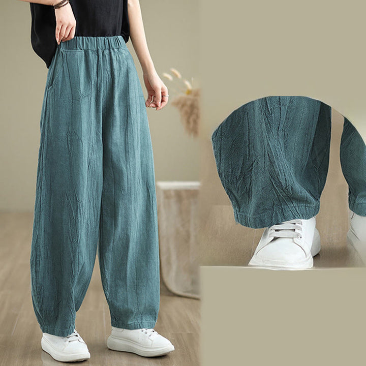 Pantaloni harem da donna in cotone e lino casual Buddha Stones con tasche - image 18