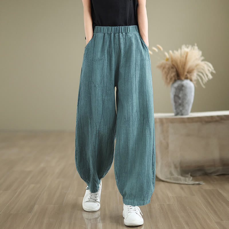 Pantaloni harem da donna in cotone e lino casual Buddha Stones con tasche - CadetBlue - US8-10, UK/AU12-14, EU40-42 (2XL) - image 14