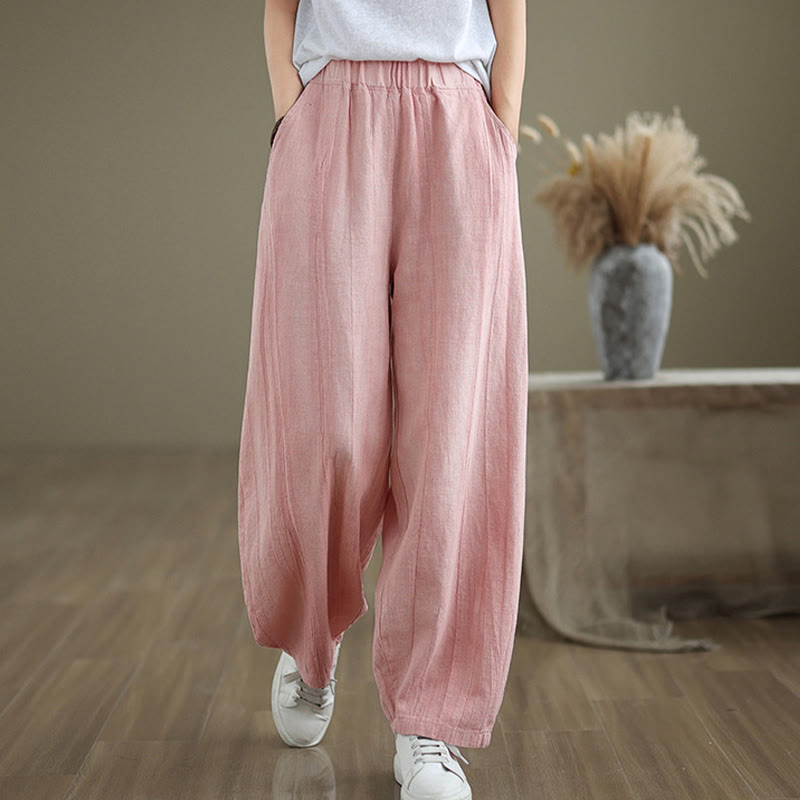 Pantaloni harem da donna in cotone e lino casual Buddha Stones con tasche - image 25