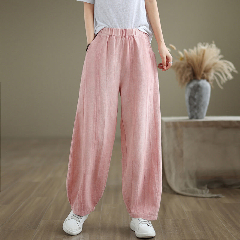 Pantaloni harem da donna in cotone e lino casual Buddha Stones con tasche - image 24