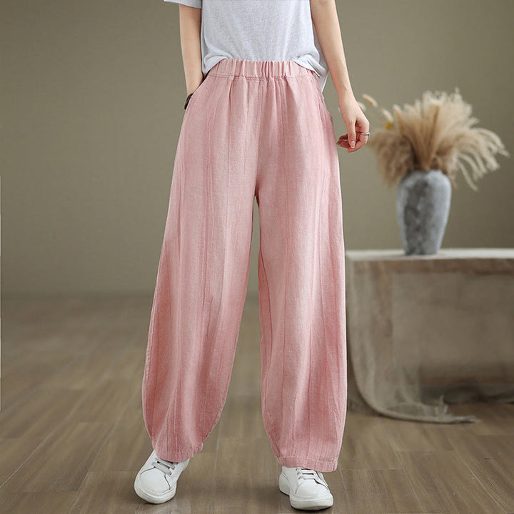Pantaloni harem da donna in cotone e lino casual Buddha Stones con tasche - image 24