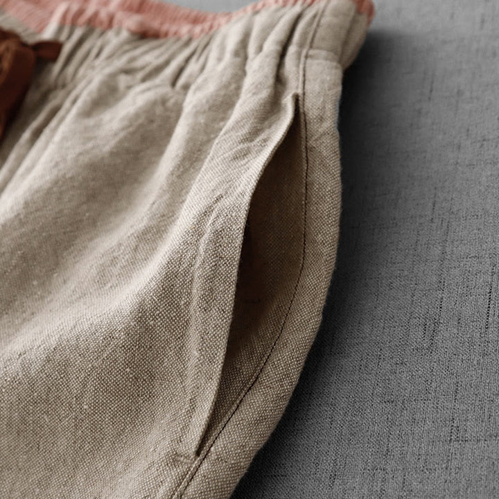 Pantaloni da Buddha Stones in cotone e lino con tasche, casual, da giorno, con coulisse, dal design semplice - image 7