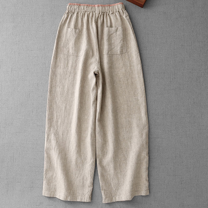 Pantaloni da Buddha Stones in cotone e lino con tasche, casual, da giorno, con coulisse, dal design semplice - image 1