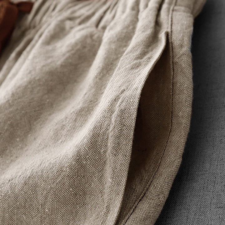 Pantaloni da Buddha Stones in cotone e lino con tasche, casual, da giorno, con coulisse, dal design semplice - image 9