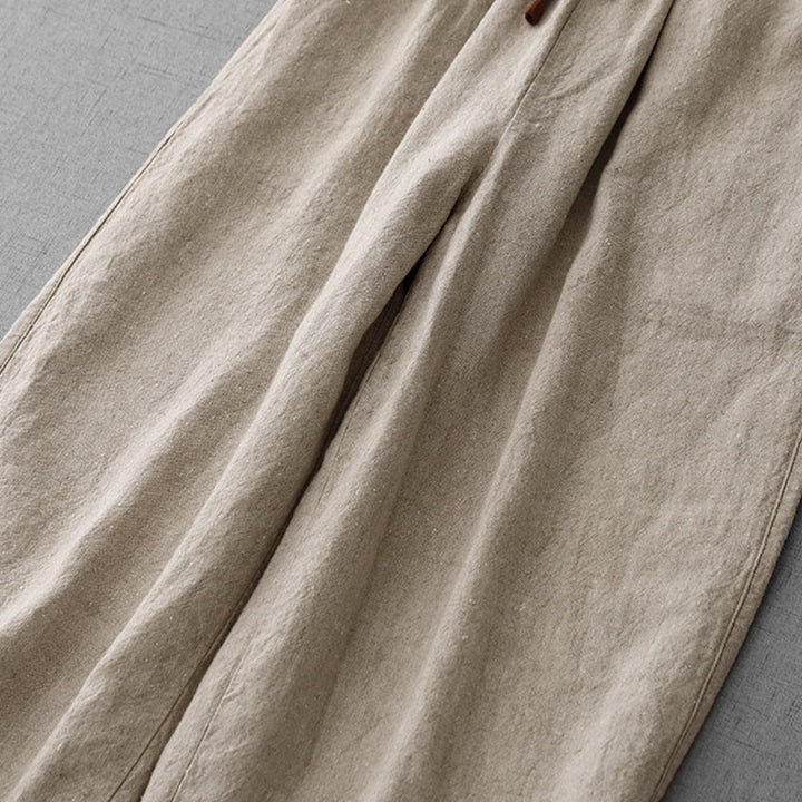 Pantaloni da Buddha Stones in cotone e lino con tasche, casual, da giorno, con coulisse, dal design semplice - image 10