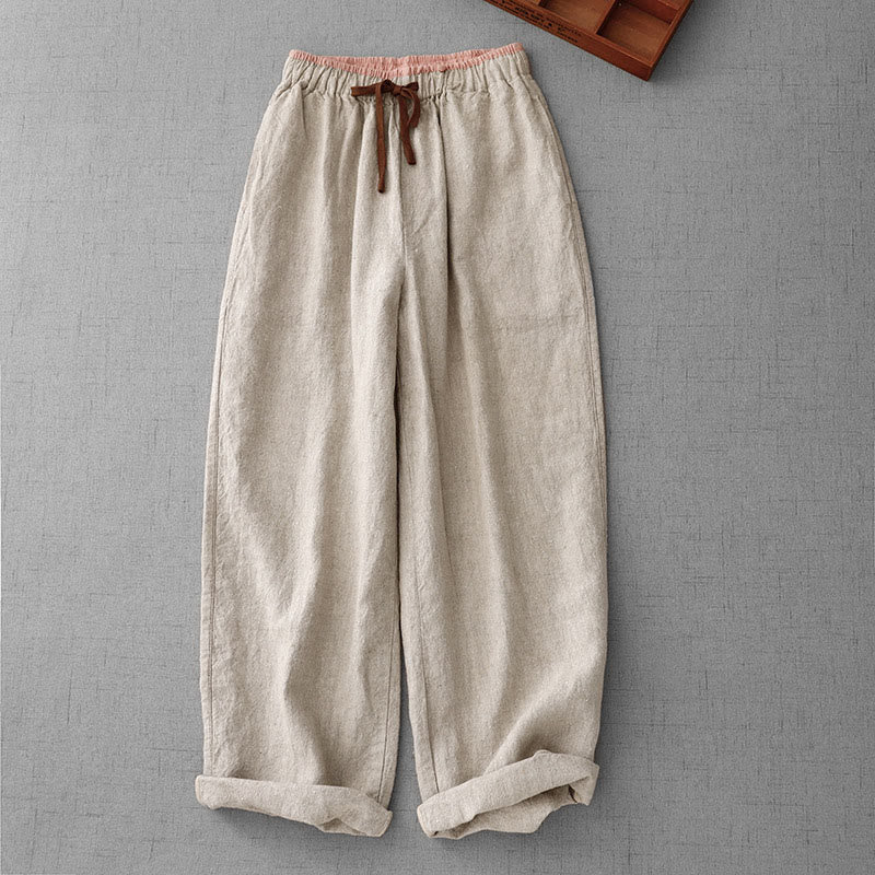 Pantaloni da Buddha Stones in cotone e lino con tasche, casual, da giorno, con coulisse, dal design semplice - Beige - US8-10, UK/AU12-14, EU40-42 (2XL) - image 1