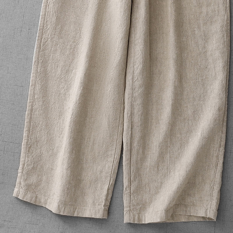 Pantaloni da Buddha Stones in cotone e lino con tasche, casual, da giorno, con coulisse, dal design semplice - image 8