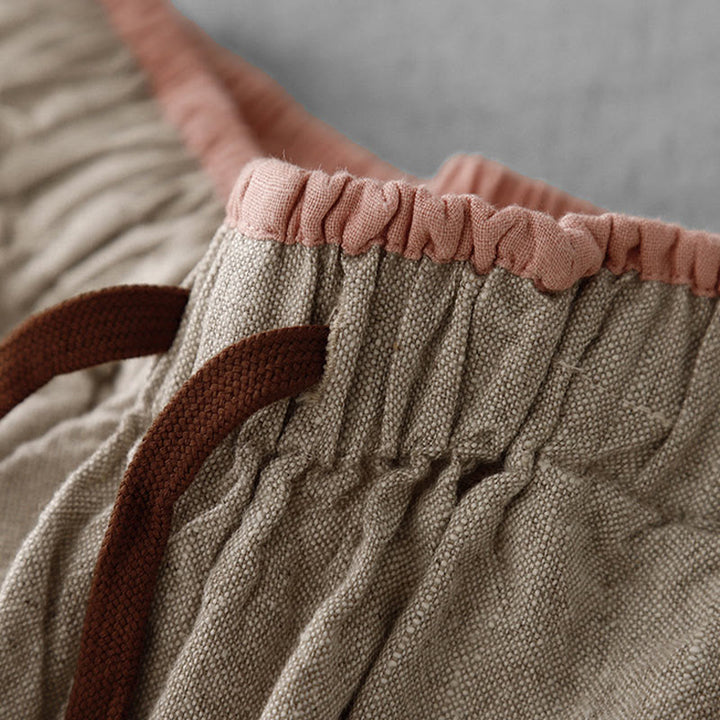 Pantaloni da Buddha Stones in cotone e lino con tasche, casual, da giorno, con coulisse, dal design semplice - image 7