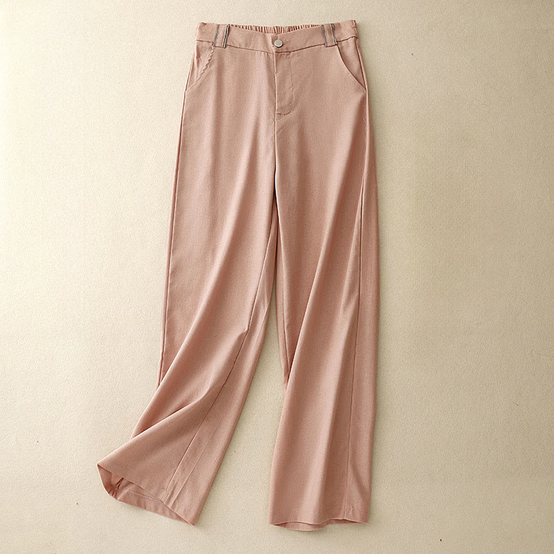 Pantaloni da donna in cotone e lino con tasche, modello Buddha Stones, modello casual a gamba dritta - Salmone chiaro - US14, UK/AU18, EU46 (2XL) - image 1