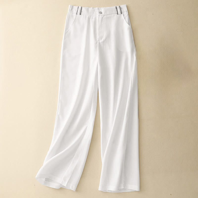 Pantaloni da donna in cotone e lino con tasche, modello Buddha Stones, modello casual a gamba dritta - Bianco - US14, UK/AU18, EU46 (2XL) - image 8