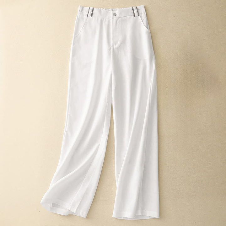 Pantaloni da donna in cotone e lino con tasche, modello Buddha Stones, modello casual a gamba dritta - Bianco - US14, UK/AU18, EU46 (2XL) - image 8