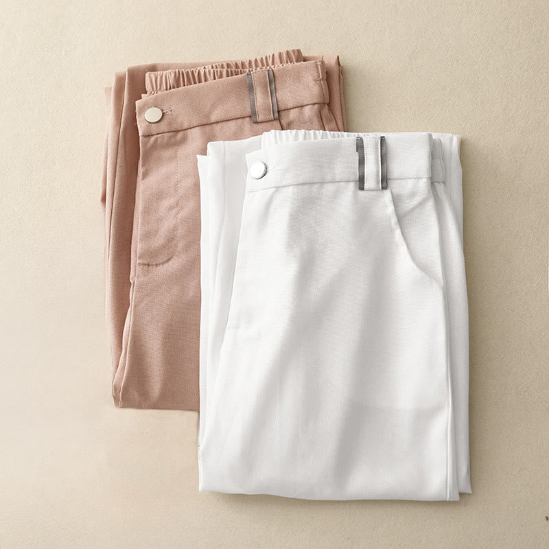 Pantaloni da donna in cotone e lino con tasche, modello Buddha Stones, modello casual a gamba dritta - image 14