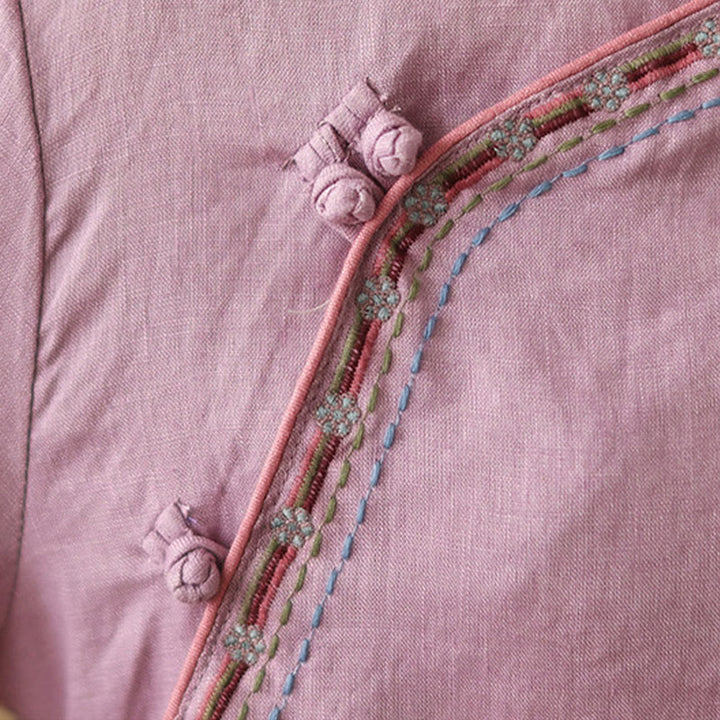 Camicia da donna in cotone e lino con bottoni obliqui ricamati con Buddha Stones - image 8