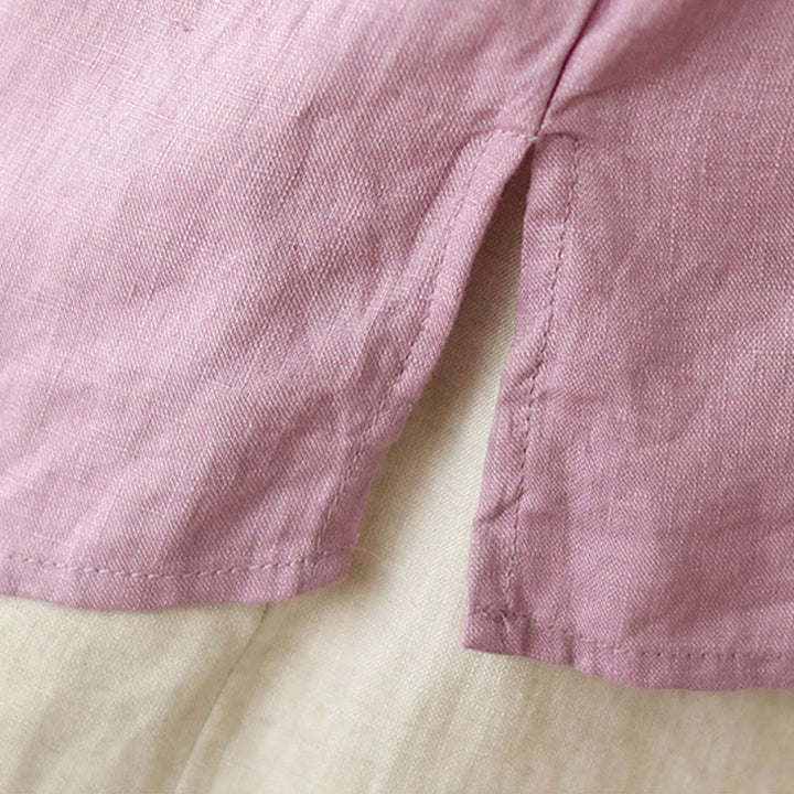 Camicia da donna in cotone e lino con bottoni obliqui ricamati con Buddha Stones - image 10