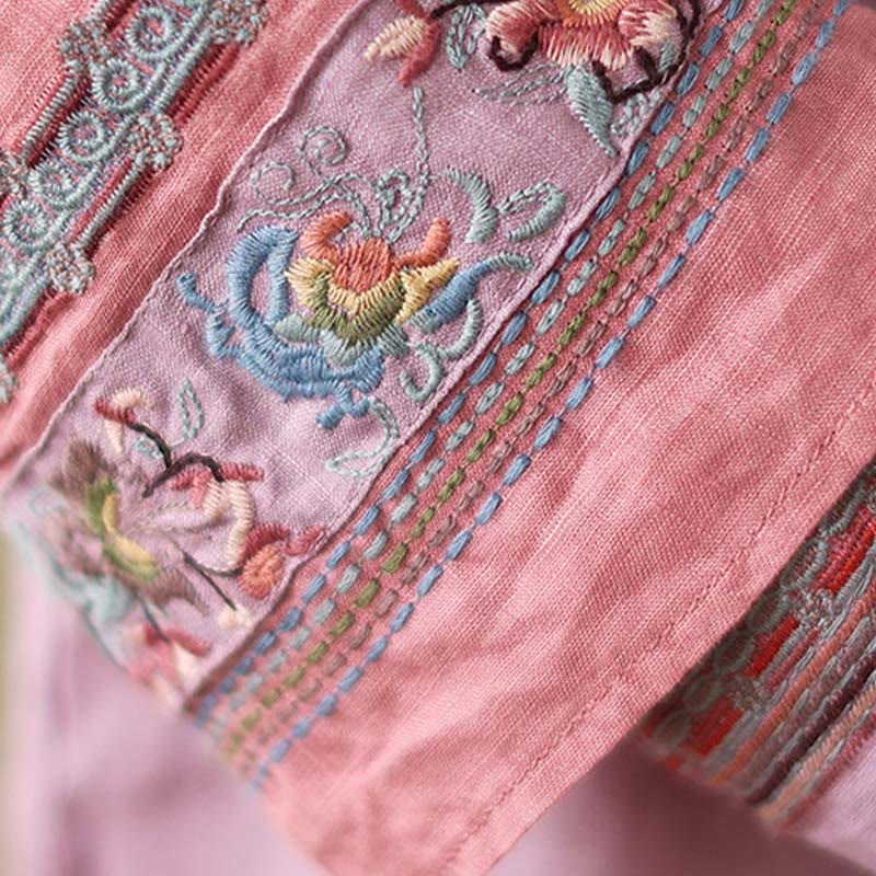 Camicia da donna in cotone e lino con bottoni obliqui ricamati con Buddha Stones - image 9