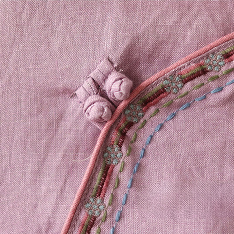 Camicia da donna in cotone e lino con bottoni obliqui ricamati con Buddha Stones - image 10