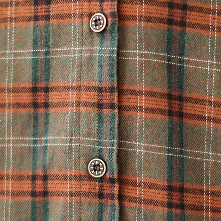 Camicia da donna in cotone con motivo scozzese ricamato con Buddha Stones - image 14