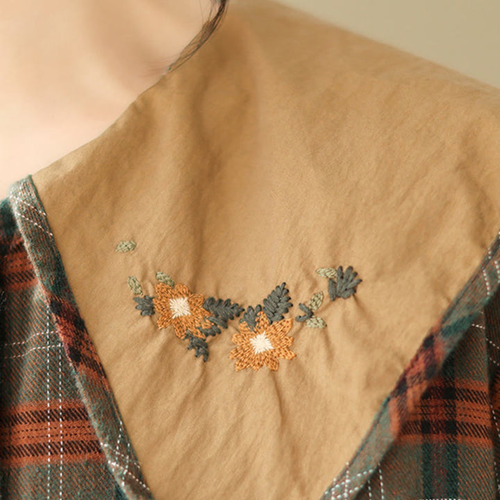 Camicia da donna in cotone con motivo scozzese ricamato con Buddha Stones - image 14