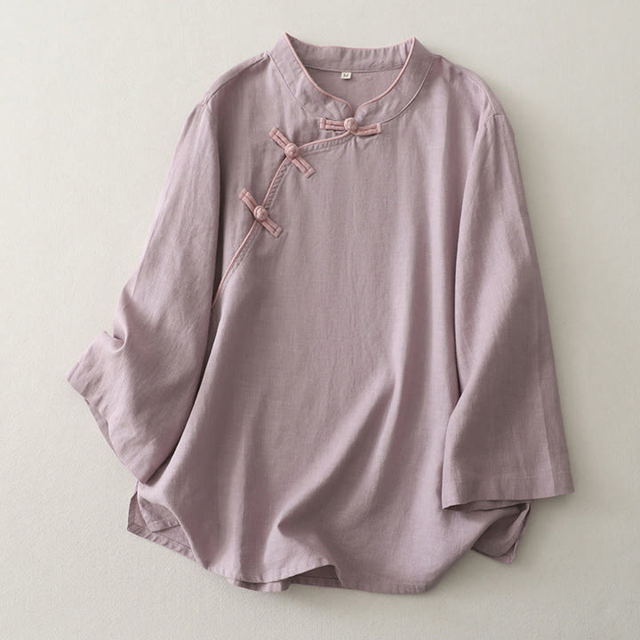 Camicia da donna in cotone e lino con bottoni obliqui Buddha Stones - Cardo - US12, UK/AU16, EU44 (2XL) - image 2