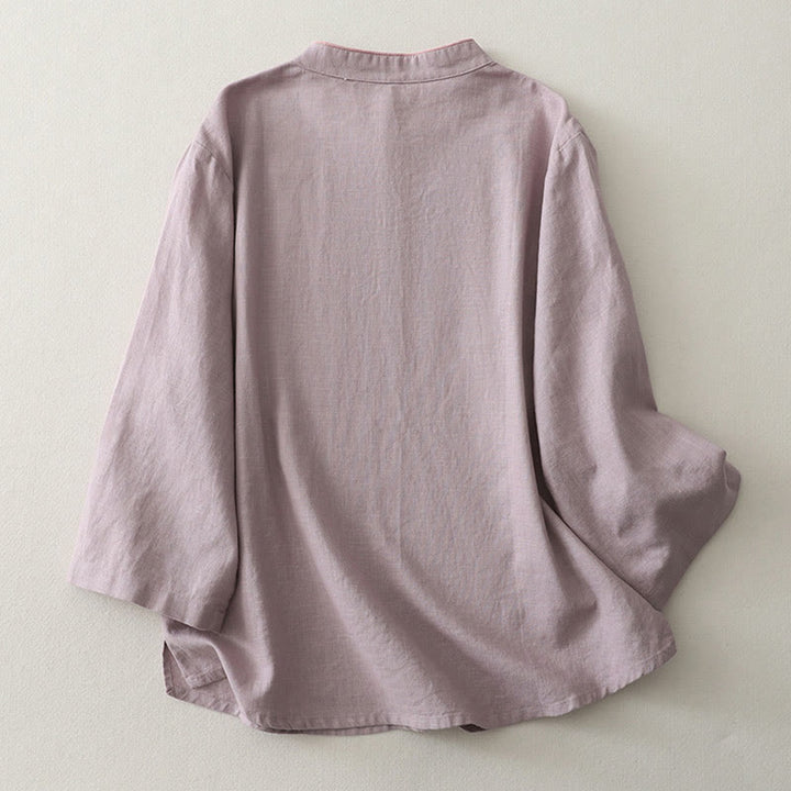Camicia da donna in cotone e lino con bottoni obliqui Buddha Stones - image 3