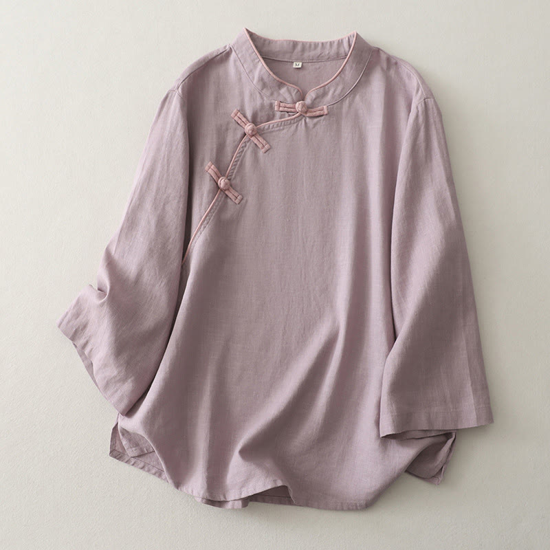 Camicia da donna in cotone e lino con bottoni obliqui Buddha Stones - Cardo - US12, UK/AU16, EU44 (2XL) - image 3