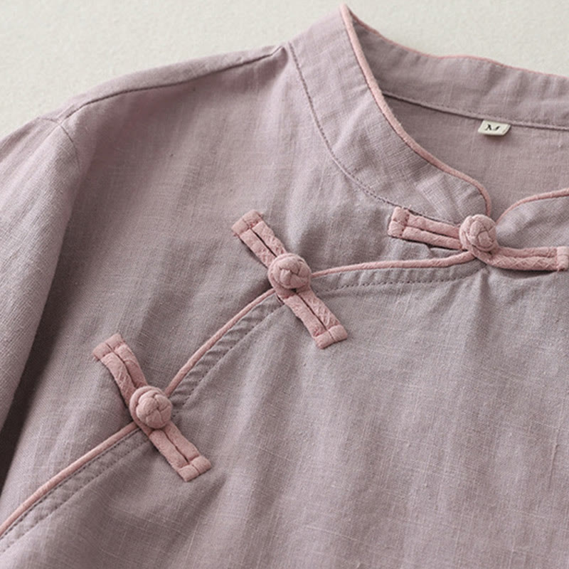 Camicia da donna in cotone e lino con bottoni obliqui Buddha Stones - image 6