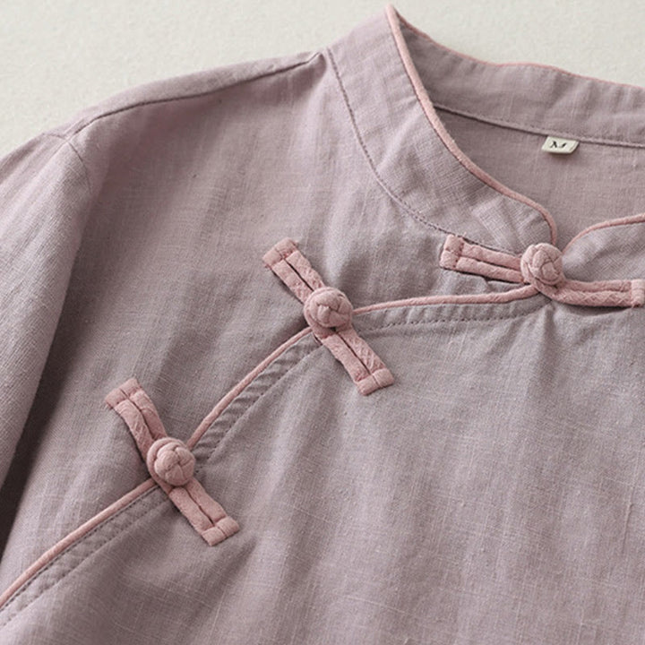 Camicia da donna in cotone e lino con bottoni obliqui Buddha Stones - image 6