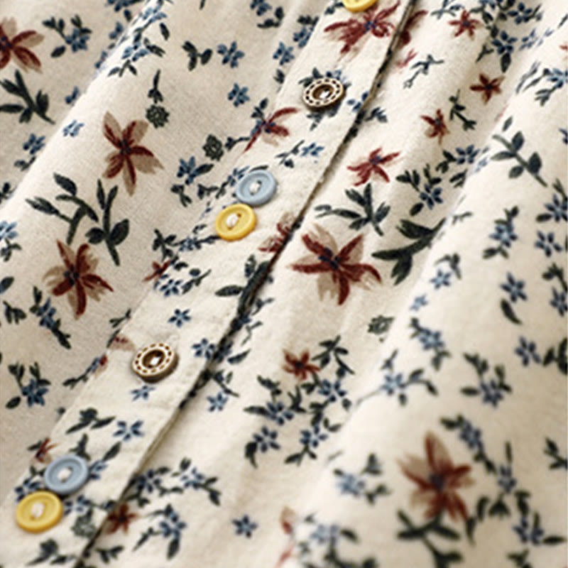 Camicia da donna in cotone e lino con scollo rotondo e motivo floreale casual Buddha Stones - image 7