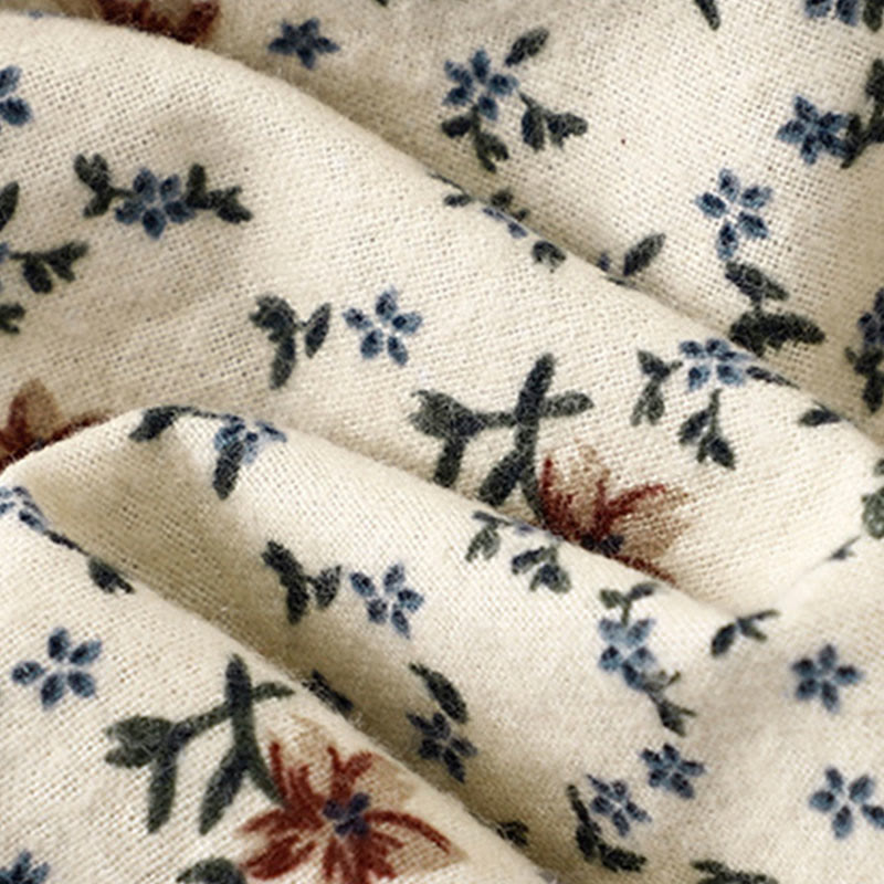 Camicia da donna in cotone e lino con scollo rotondo e motivo floreale casual Buddha Stones - image 5