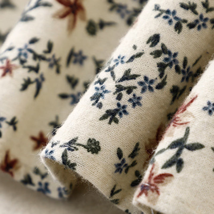 Camicia da donna in cotone e lino con scollo rotondo e motivo floreale casual Buddha Stones - image 10