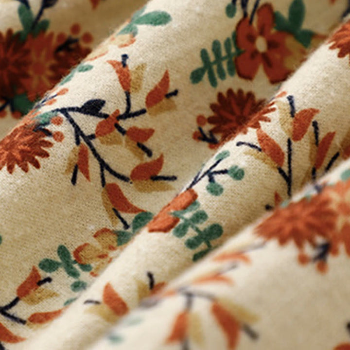 Camicia da donna in cotone e lino con scollo rotondo e motivo floreale casual Buddha Stones - image 15