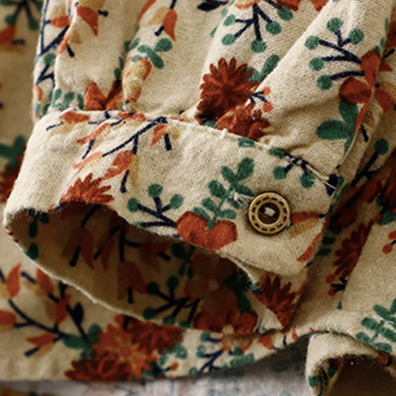 Camicia da donna in cotone e lino con scollo rotondo e motivo floreale casual Buddha Stones - image 14