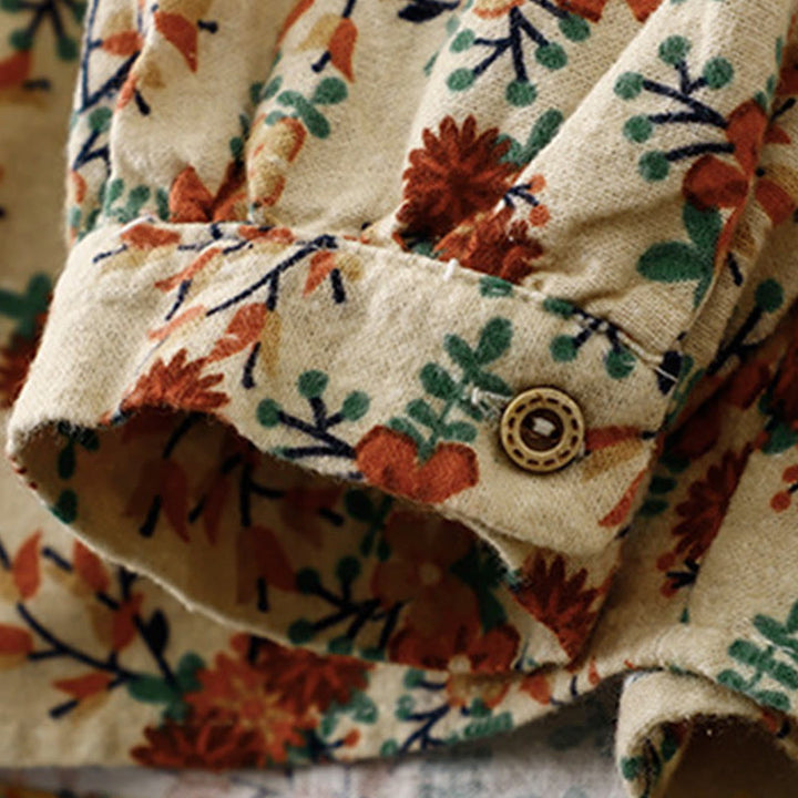 Camicia da donna in cotone e lino con scollo rotondo e motivo floreale casual Buddha Stones - image 14