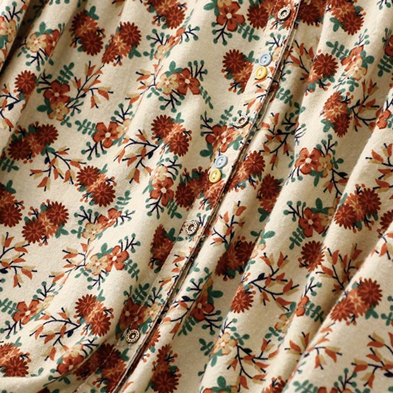 Camicia da donna in cotone e lino con scollo rotondo e motivo floreale casual Buddha Stones - image 16