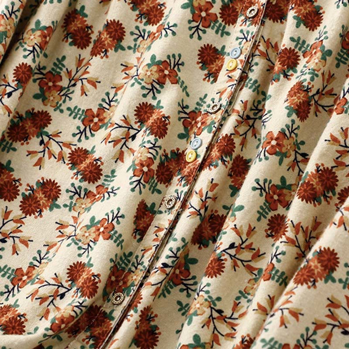 Camicia da donna in cotone e lino con scollo rotondo e motivo floreale casual Buddha Stones - image 16