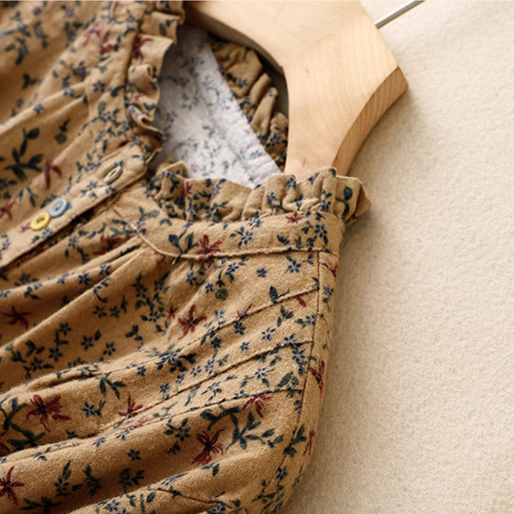 Camicia da donna in cotone e lino con scollo rotondo e motivo floreale casual Buddha Stones - image 19