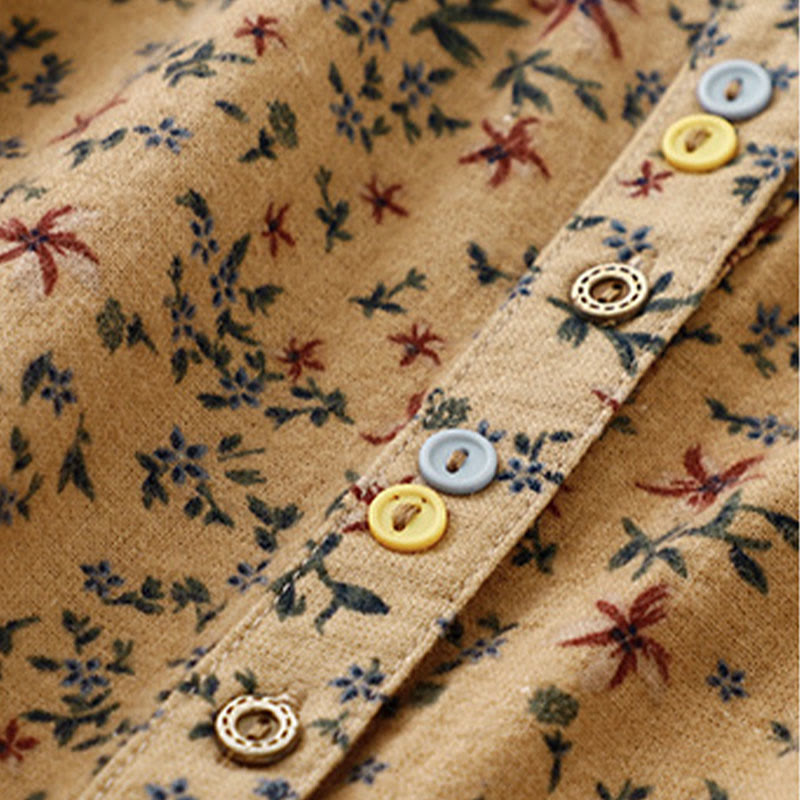 Camicia da donna in cotone e lino con scollo rotondo e motivo floreale casual Buddha Stones - image 21