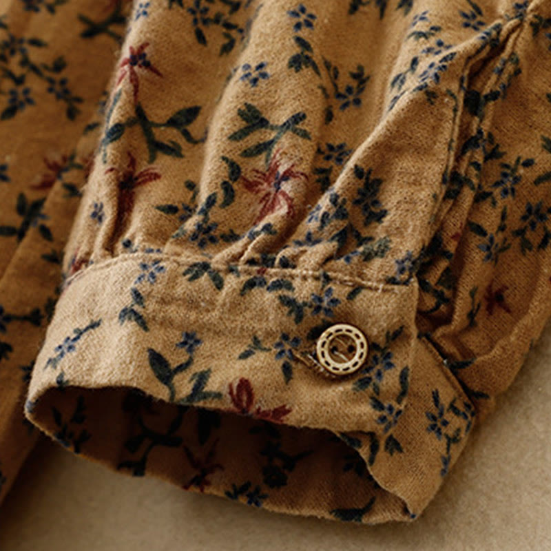 Camicia da donna in cotone e lino con scollo rotondo e motivo floreale casual Buddha Stones - image 22