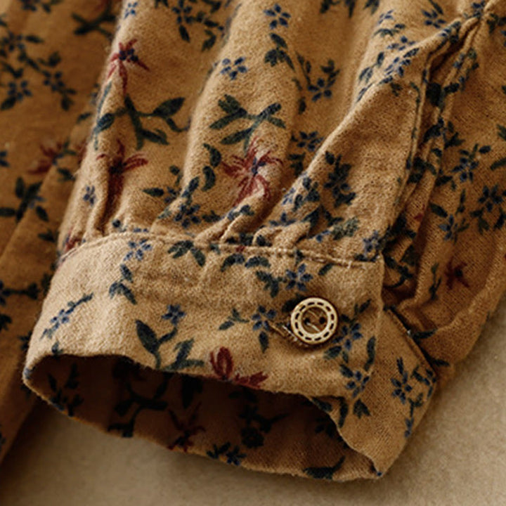 Camicia da donna in cotone e lino con scollo rotondo e motivo floreale casual Buddha Stones - image 22