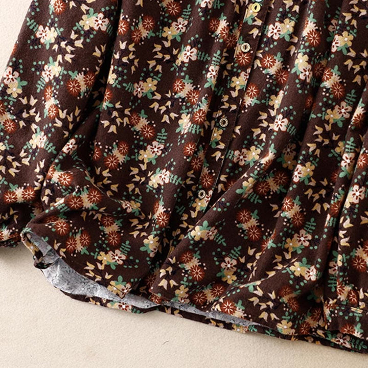 Camicia da donna in cotone e lino con scollo rotondo e motivo floreale casual Buddha Stones - image 26