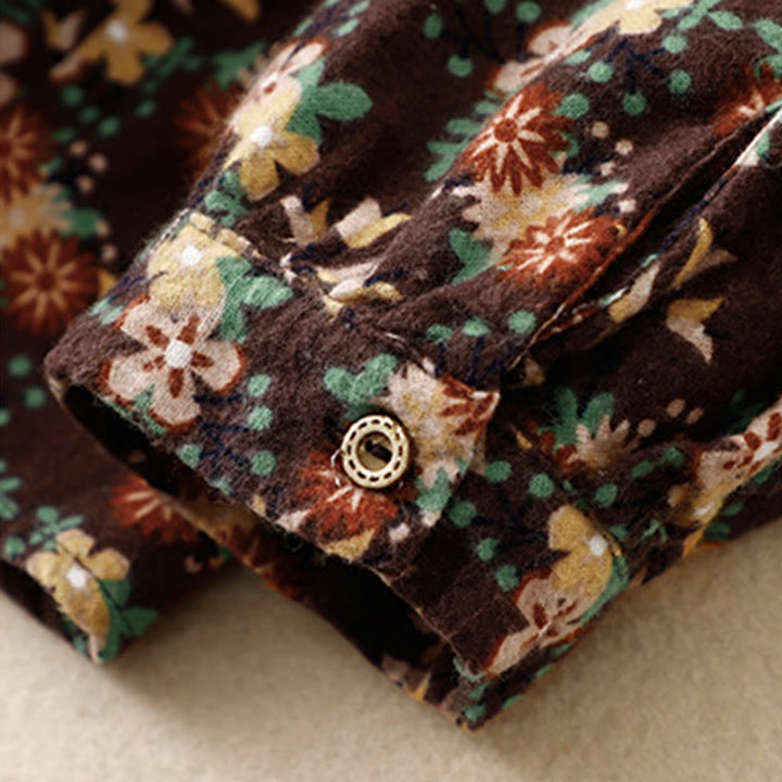 Camicia da donna in cotone e lino con scollo rotondo e motivo floreale casual Buddha Stones - image 27