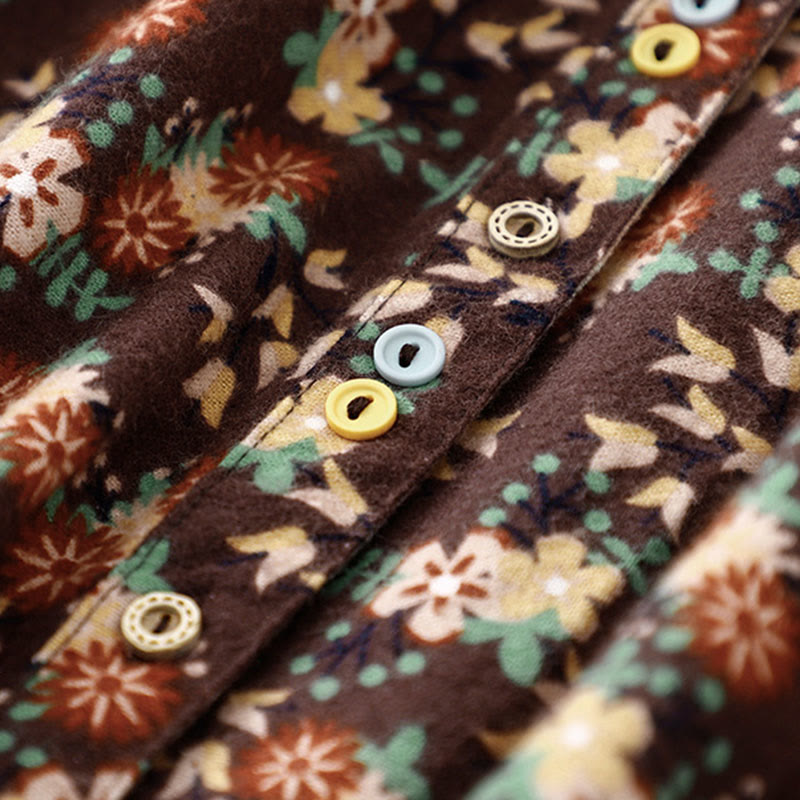 Camicia da donna in cotone e lino con scollo rotondo e motivo floreale casual Buddha Stones - image 25