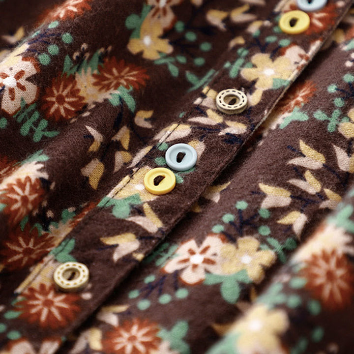 Camicia da donna in cotone e lino con scollo rotondo e motivo floreale casual Buddha Stones - image 25