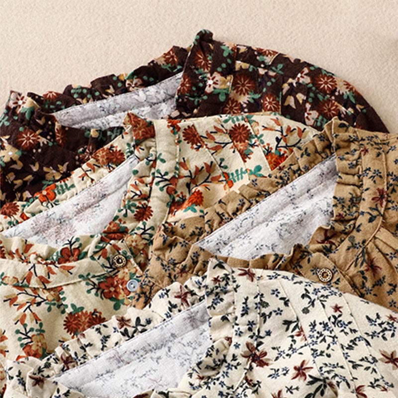 Camicia da donna in cotone e lino con scollo rotondo e motivo floreale casual Buddha Stones - image 30