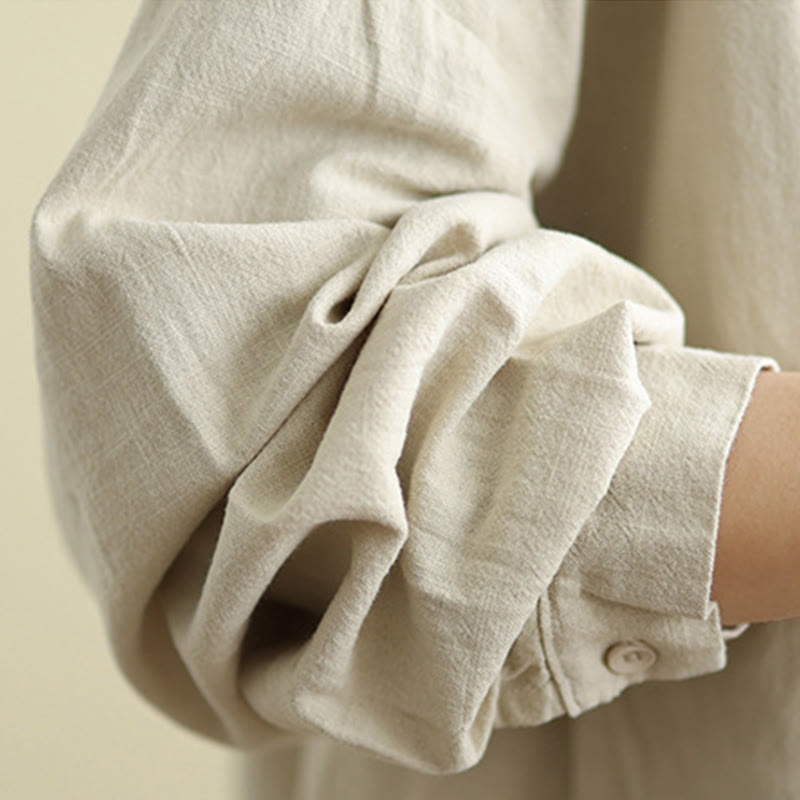 Giacca da donna in cotone e lino con maniche lunghe e tasche, motivo semplice Buddha Stones - image 6